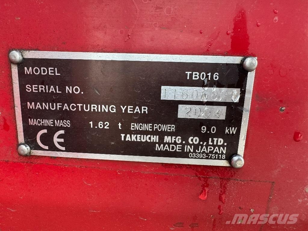 Takeuchi TB 016 Minigraafmachines < 7t