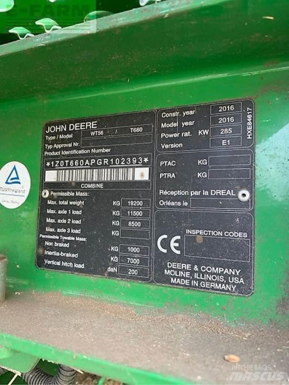 John Deere t660 Maaidorsmachines