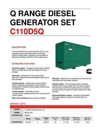 Cummins C110D5Q Diesel generatoren