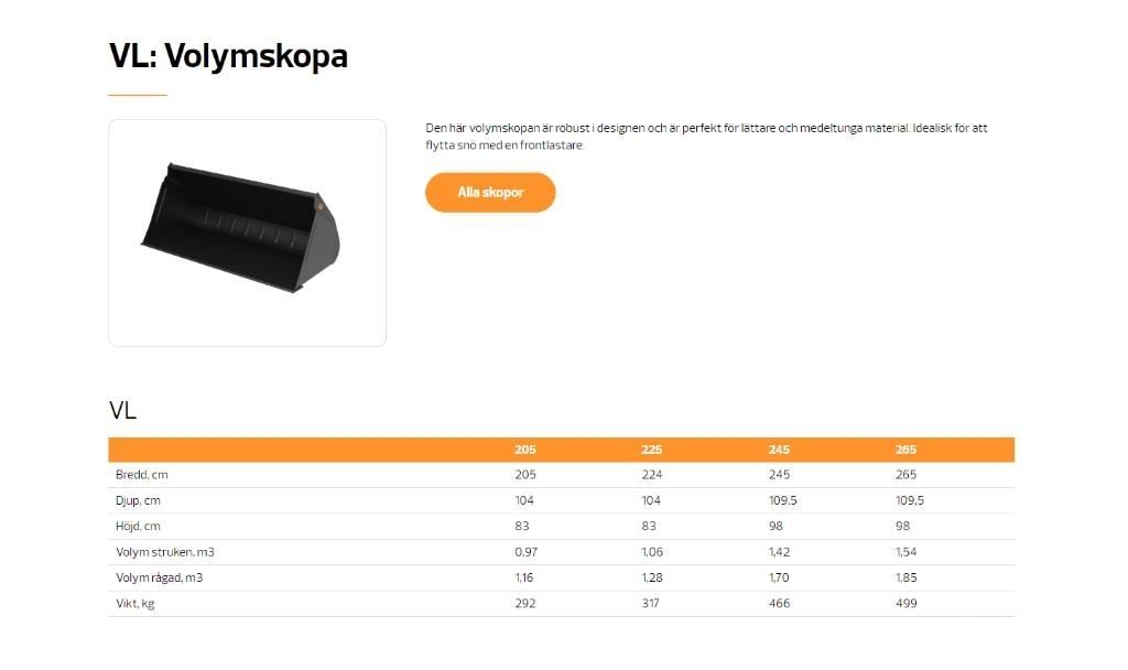 Quicke VL volymskopa Voorladeraccessoires