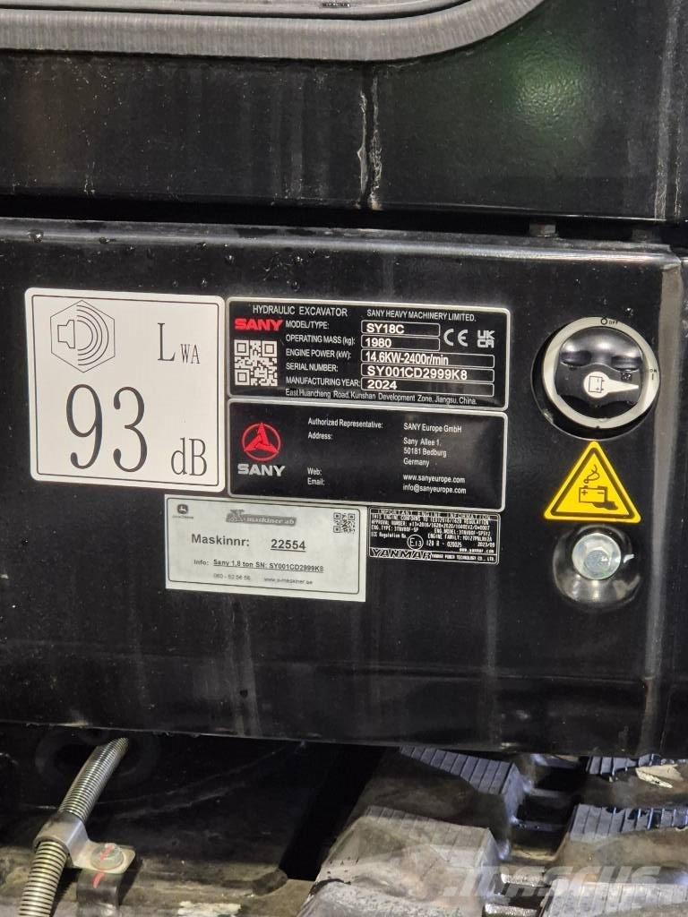 Sany SY 18 C Minigraafmachines < 7t