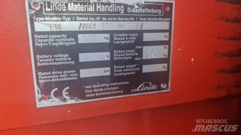 Linde L14APi-372 Meerij pallettruck met platform