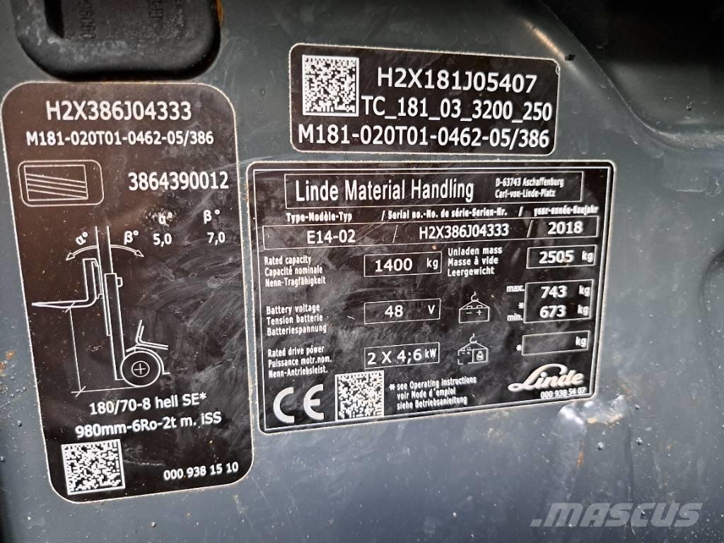 Linde E 14 EVO Elektrische heftrucks