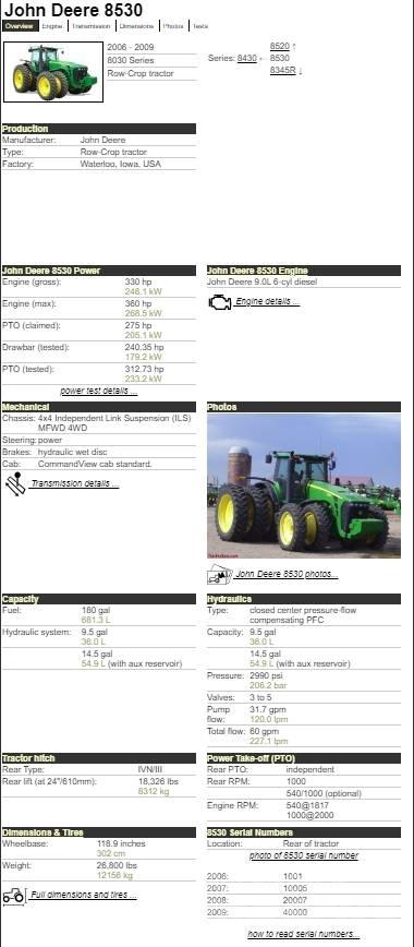 John Deere 8530 Tractoren
