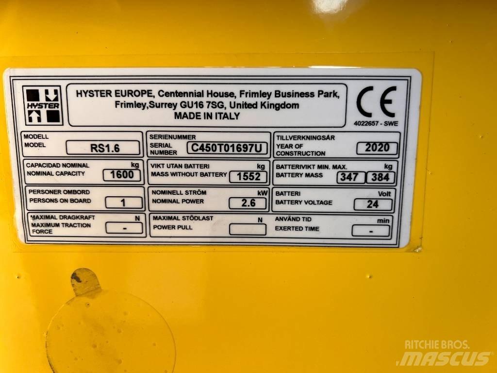 Hyster RS1.6 Zelfrijdende stapelaars