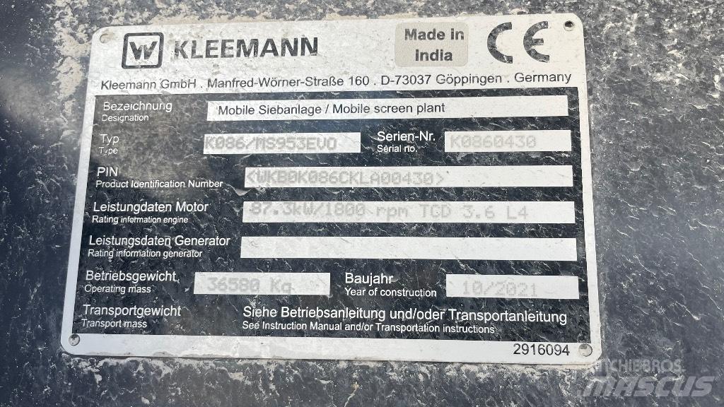 Kleemann 953 Zeefinstallatie