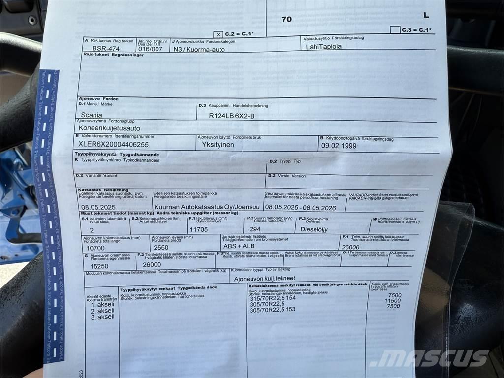 Scania R124 6X2 Vlakke laadvloer met kraan