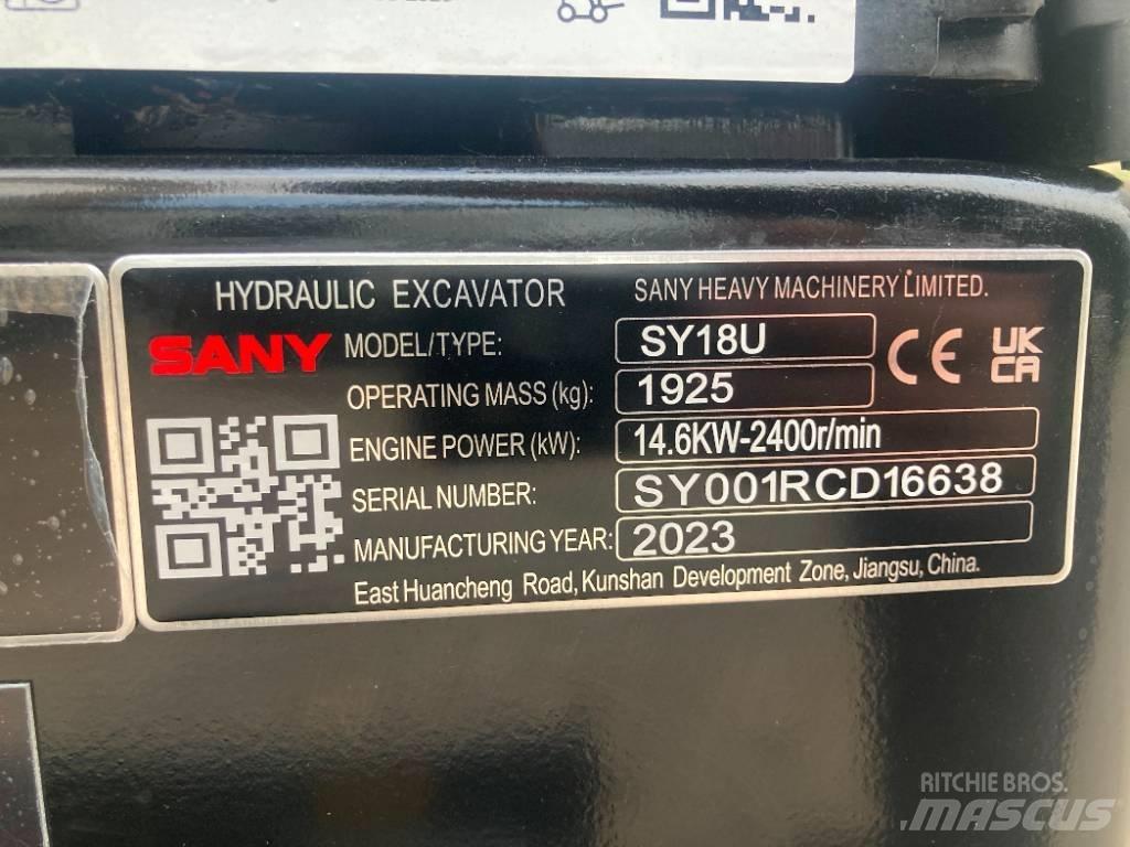 Sany SY 18U Minigraafmachines < 7t