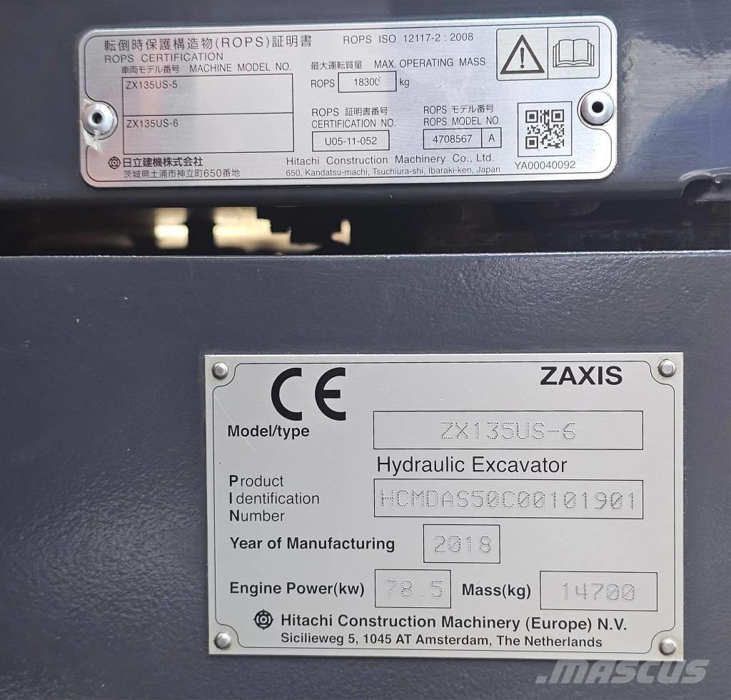 Hitachi ZX 135 US-6 Rupsgraafmachines