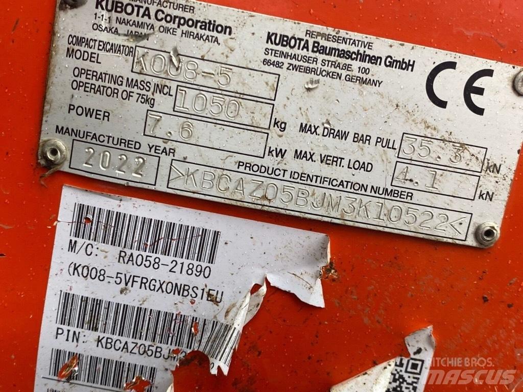 Kubota K008-5 Minigraafmachines < 7t