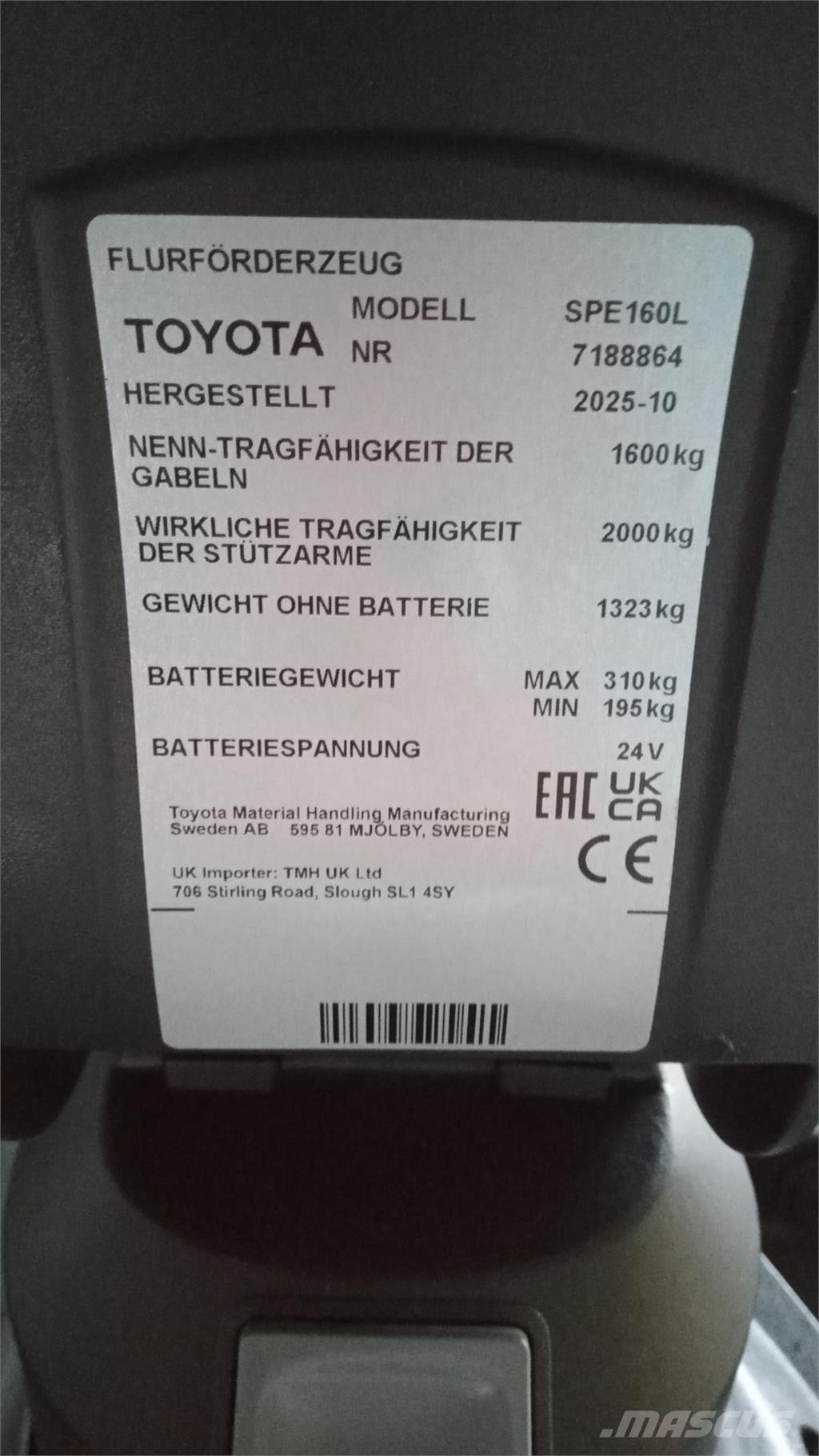 Toyota SPE160L Zelfrijdende stapelaars