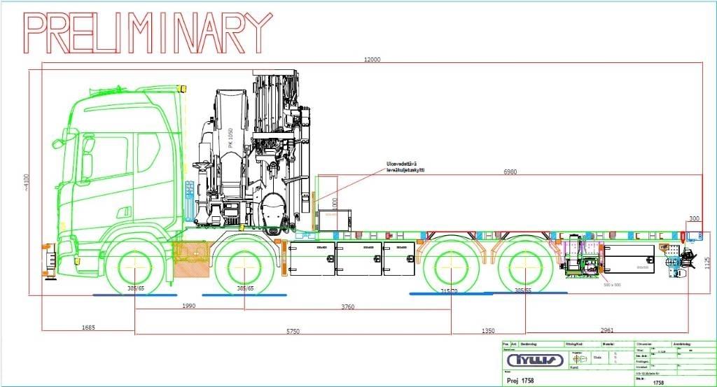 Scania R 590 Vlakke laadvloer met kraan