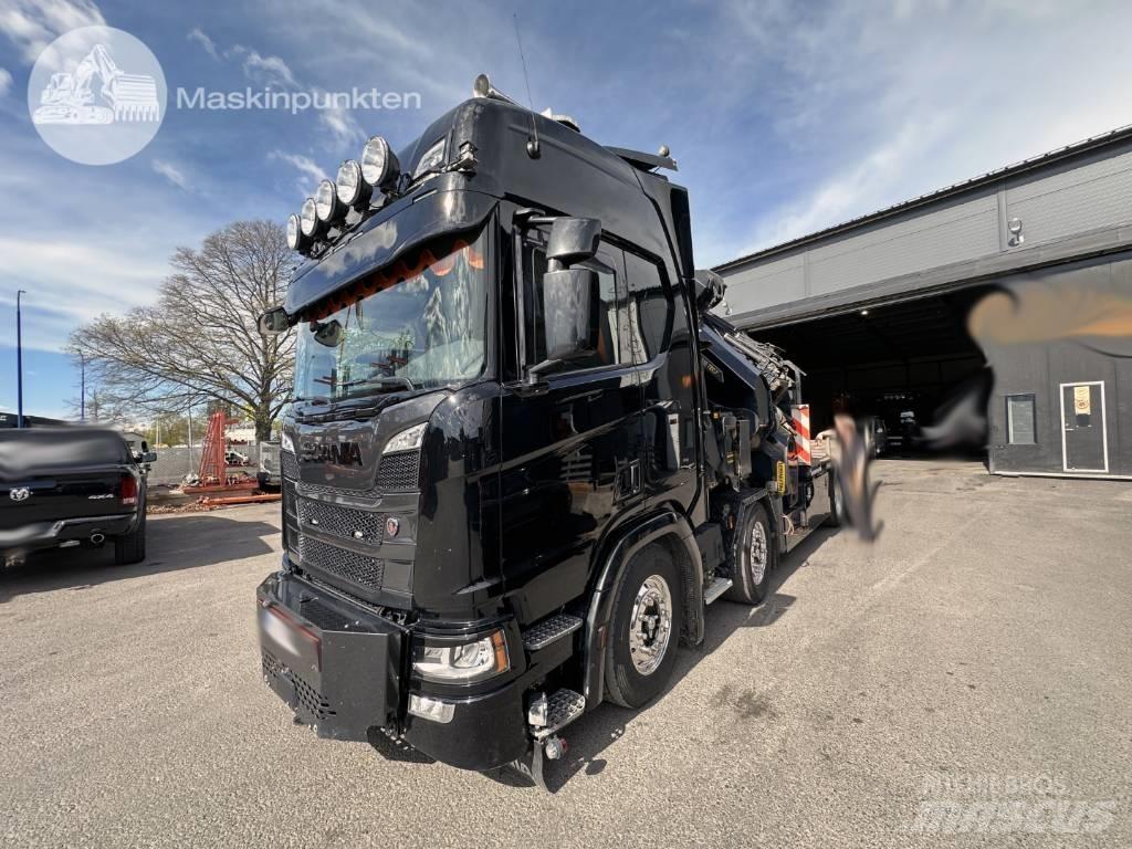 Scania R 500 Vlakke laadvloer met kraan
