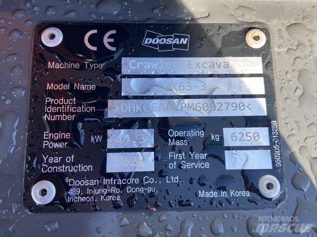 Doosan DX63-3 Rupsgraafmachines