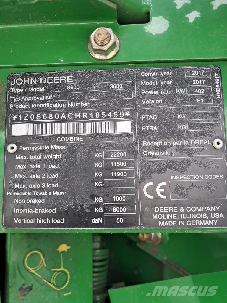 John Deere S 680 i Maaidorsmachines