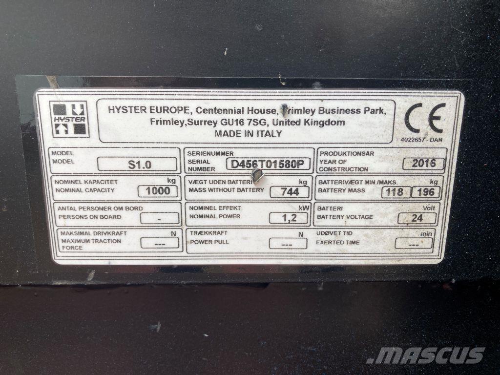Hyster S 1.0 Stapelaar meeloop