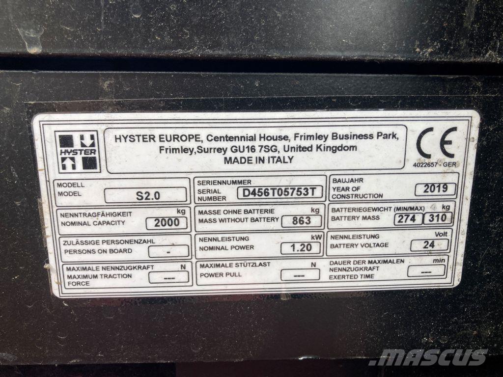 Hyster S 2.0 Stapelaar meeloop