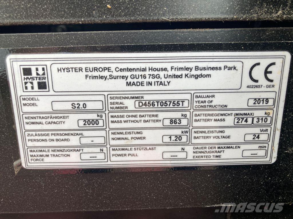 Hyster S 2.0 Stapelaar meeloop