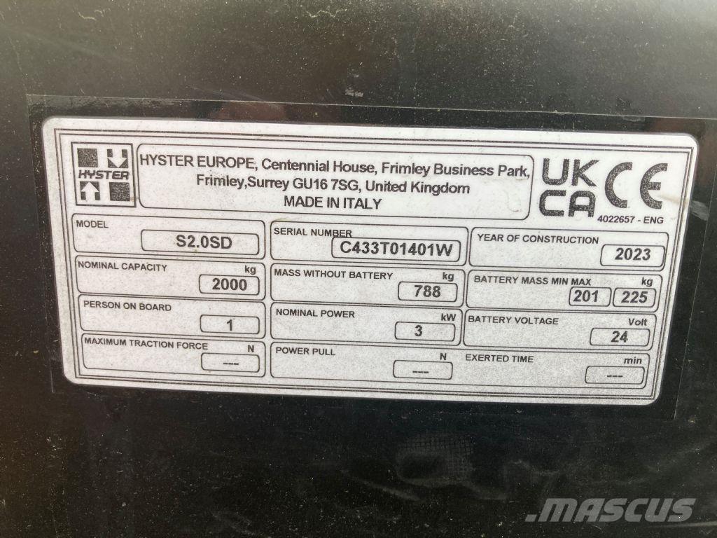 Hyster S 2.0SD Stapelaar meeloop