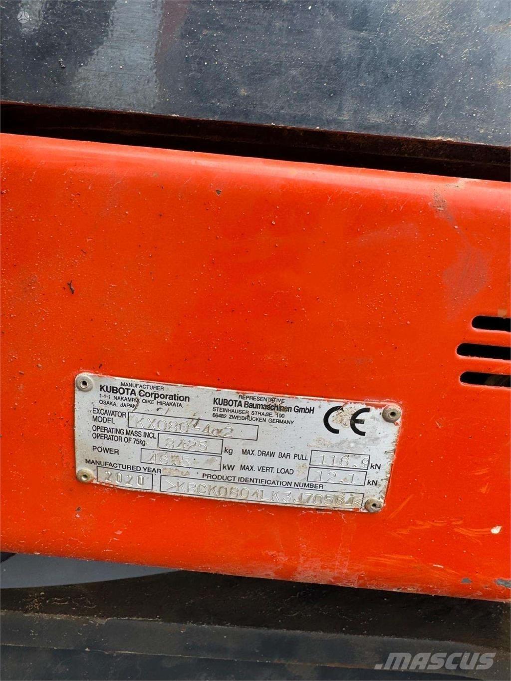 Kubota KX080-4a2 Rupsgraafmachines