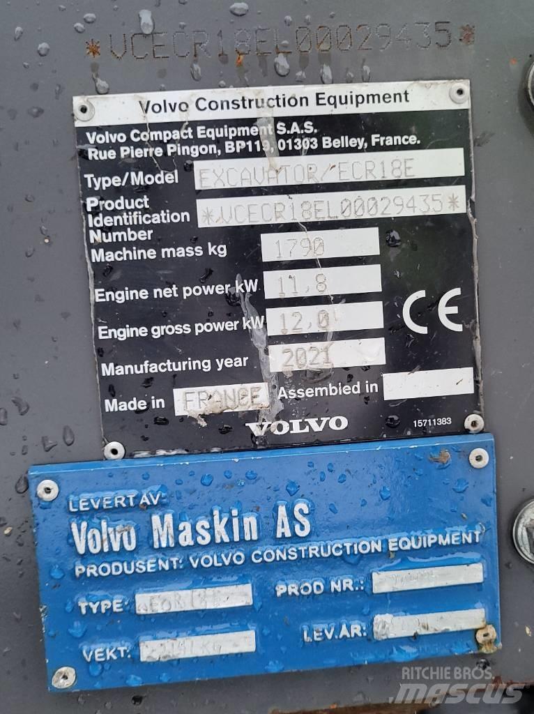 Volvo ECR18E Minigraafmachines < 7t