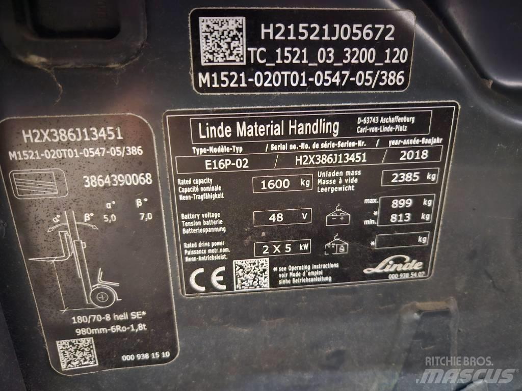 Linde E16P Elektrische heftrucks