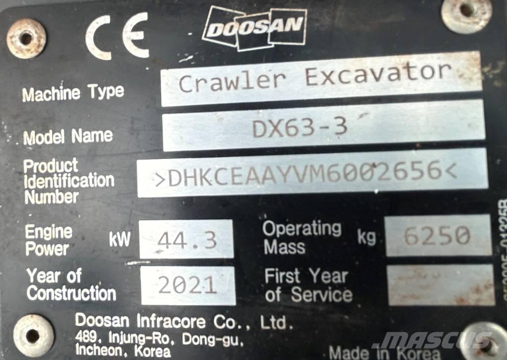 Doosan DX63-3 Rupsgraafmachines