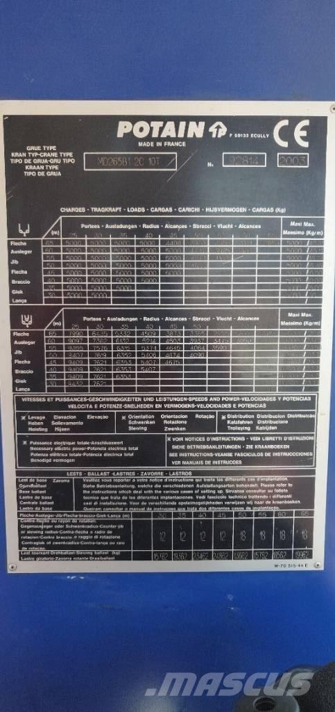Potain MD265 Torenkranen