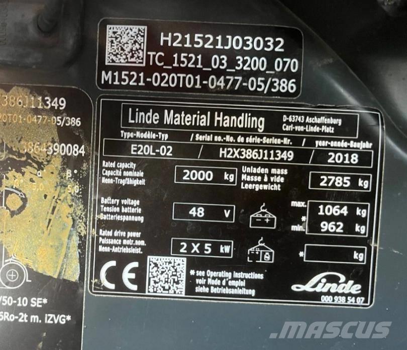 Linde E20L-02-386 Elektrische heftrucks