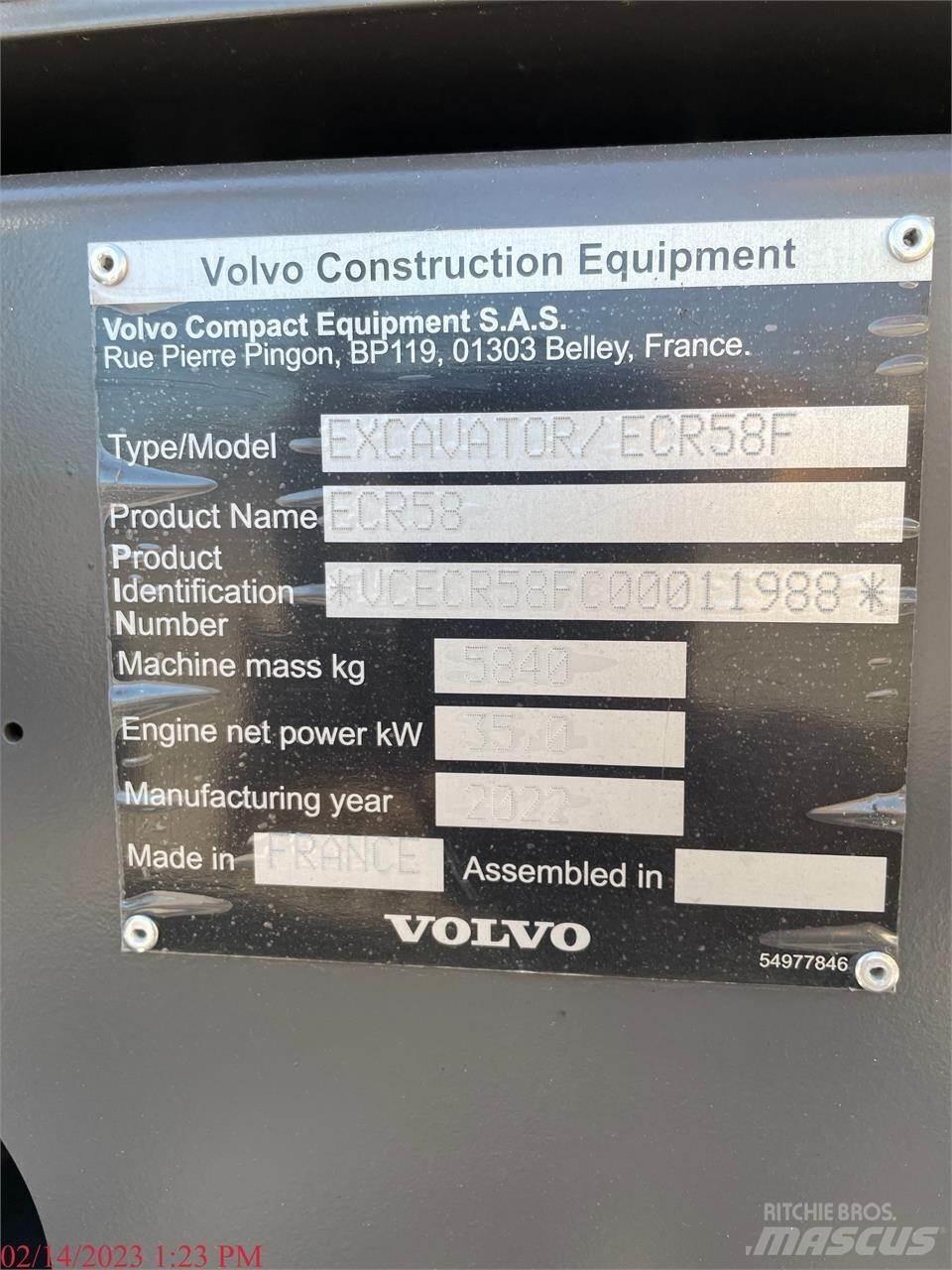 Volvo ECR58F Rupsgraafmachines