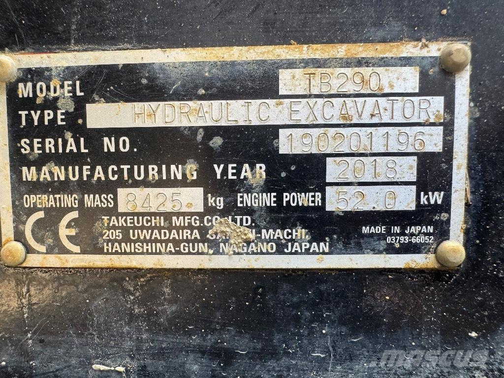 Takeuchi TB 290 Midigraafmachines 7t - 12t