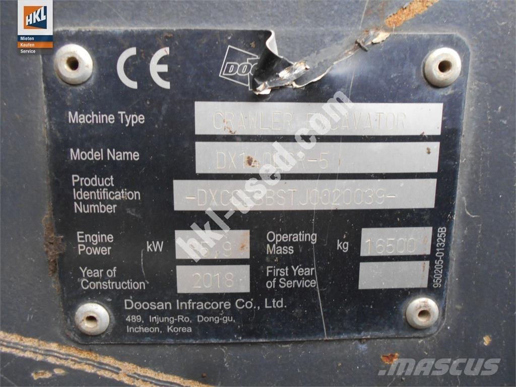 Doosan DX 140 LCR-5 Rupsgraafmachines