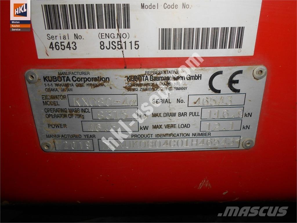 Kubota KX 080-4 Minigraafmachines < 7t