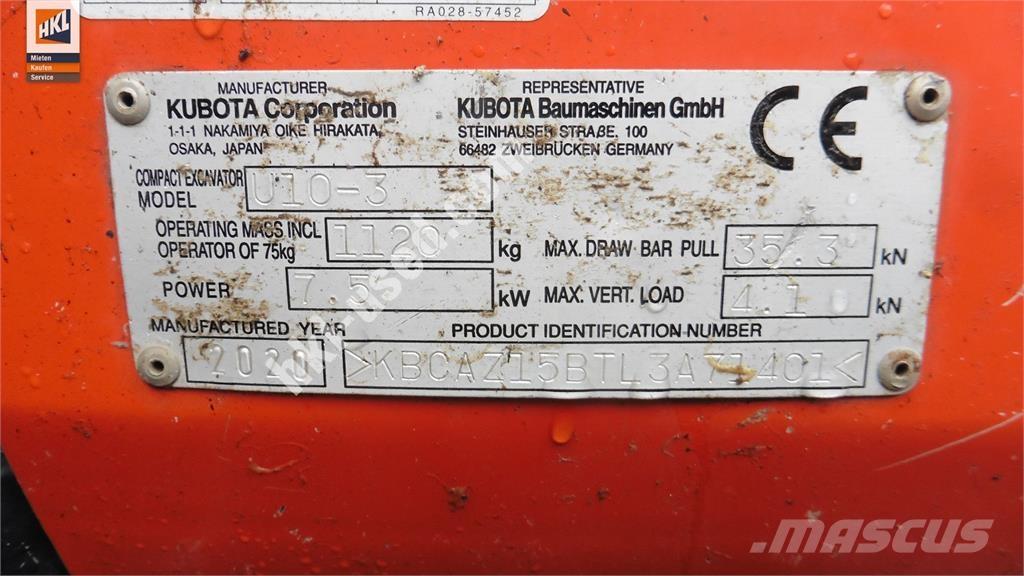 Kubota U 10-3 Minigraafmachines < 7t
