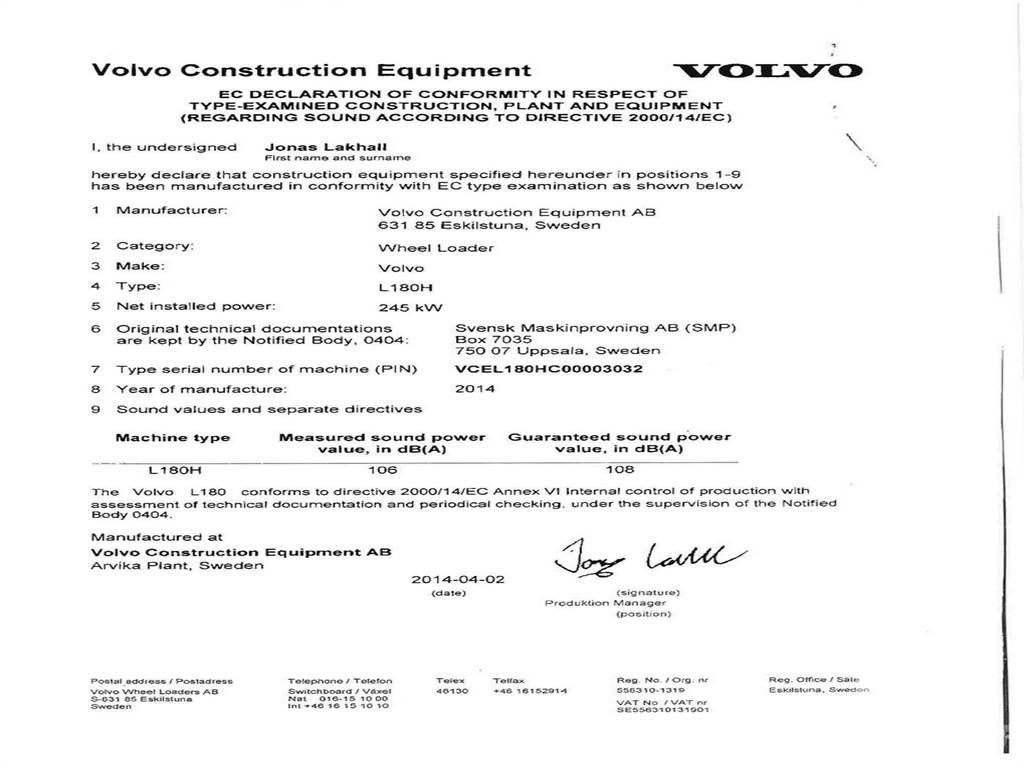 Volvo L180H Wielladers