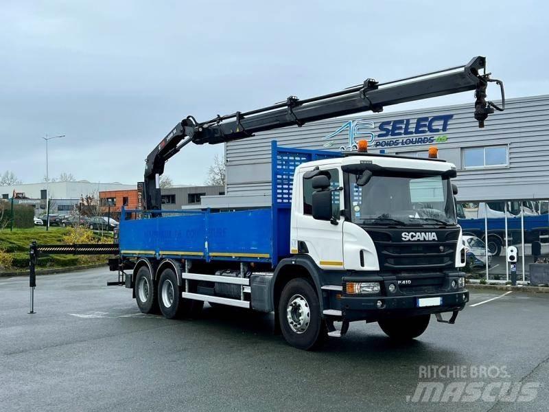 Scania P 410 Vlakke laadvloer met kraan