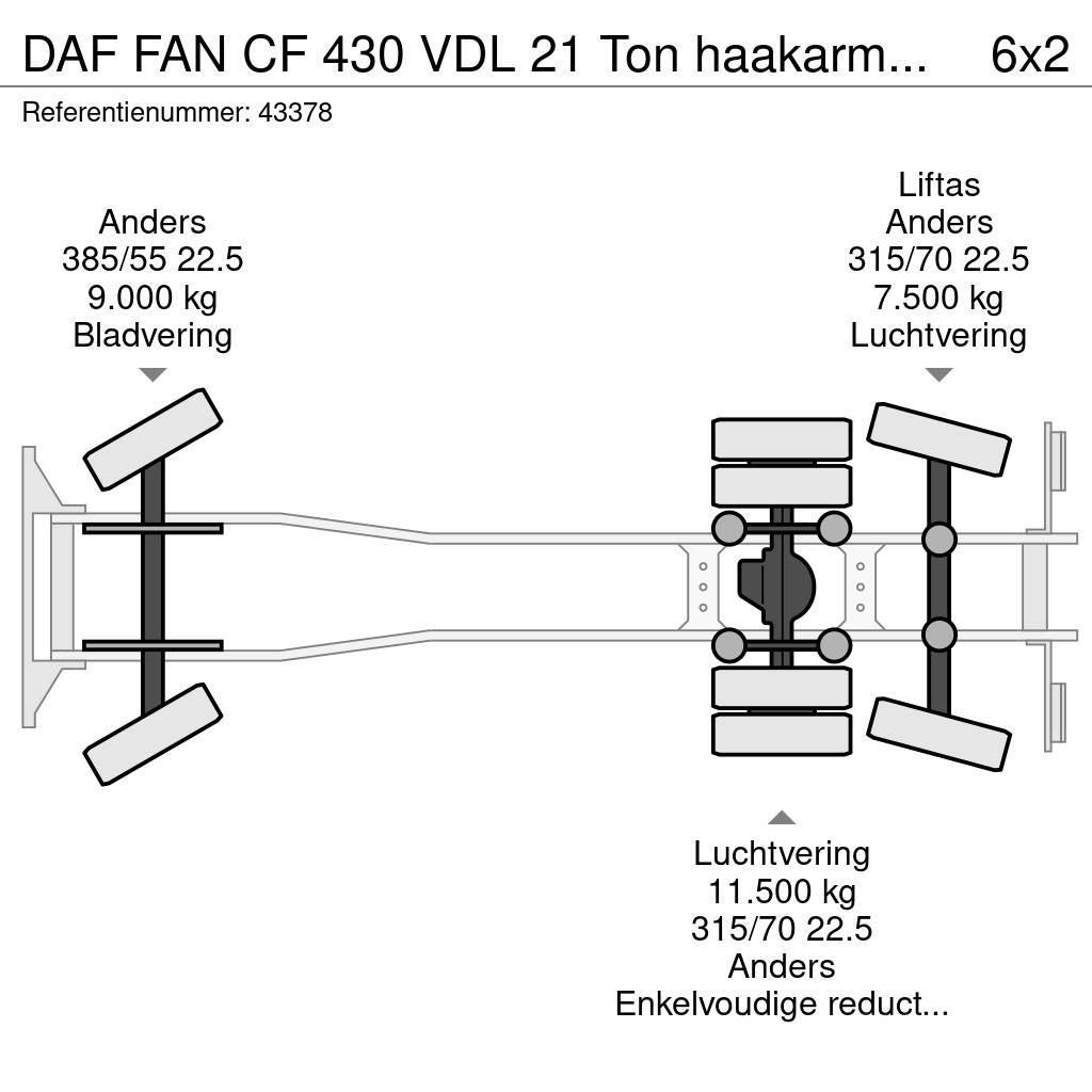 DAF FAN CF 430 VDL 21 Ton haakarmsysteem Vrachtwagen met containersysteem