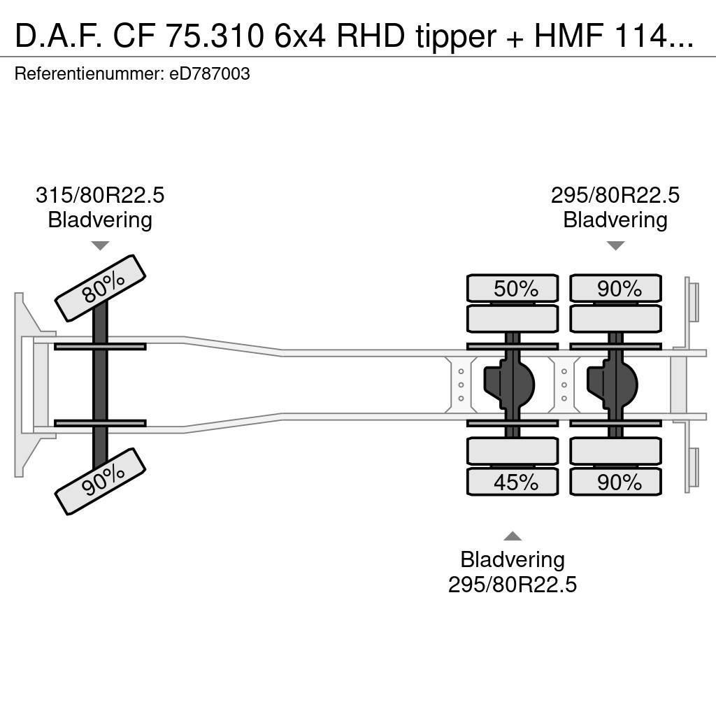 DAF CF 75.310 6x4 RHD tipper + HMF 1144 K-1 + grapple Kranen voor alle terreinen