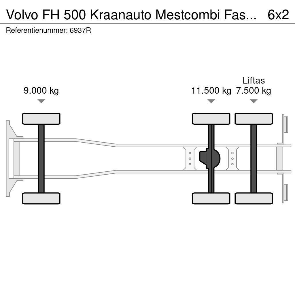 Volvo FH 500 Kraanauto Mestcombi Fassi Crane+Aanhanger 2 Platte bakwagens