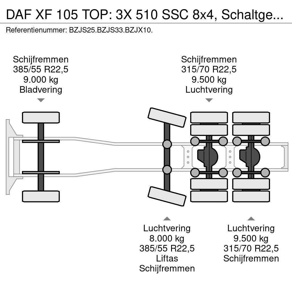 DAF XF 105 TOP: 3X 510 SSC 8x4, Schaltgetriebe, RETARD Trekkers