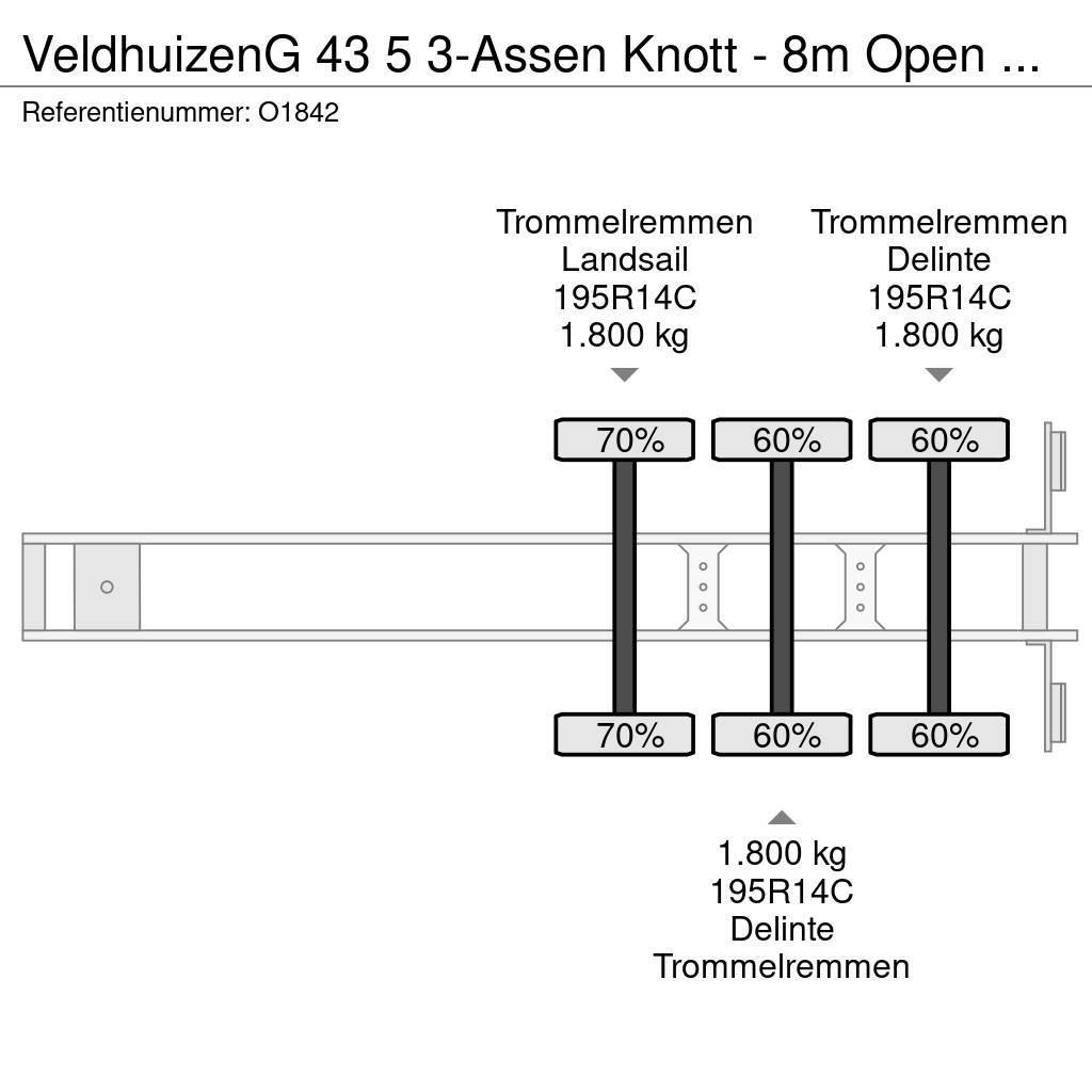Veldhuizen G 43 5 3-Assen Knott - 8m Open Laadbak - Gegalvani Vlakke laadvloeren