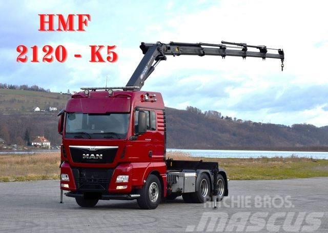 MAN TGX 28.480 Sattelzugmaschine + HMF 2120 K5/FUNK Vlakke laadvloer met kraan