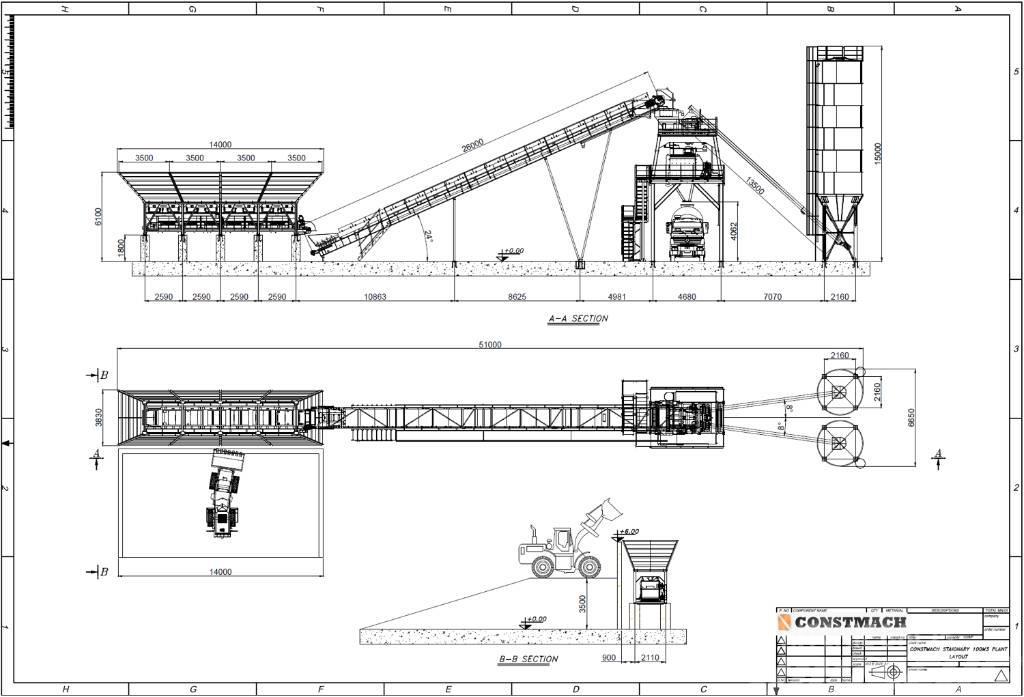 Constmach 100 M3/H Stationary Concrete Batching Plant Menginstallaties
