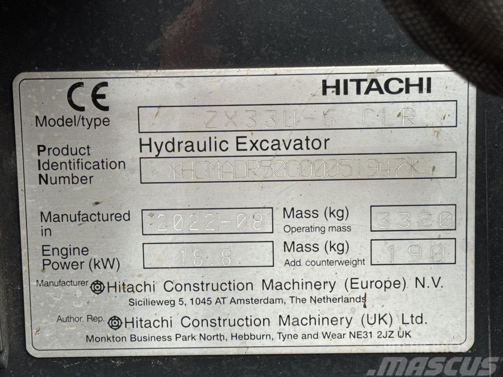 Hitachi ZX 33 U-6 Minigraafmachines < 7t