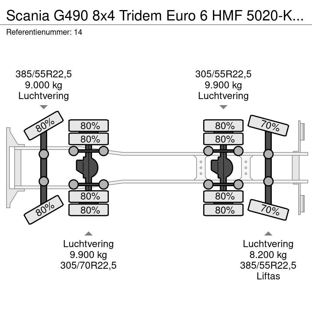 Scania G490 8x4 Tridem Euro 6 HMF 5020-K6 6 x Hydr. Jip 4 Kranen voor alle terreinen