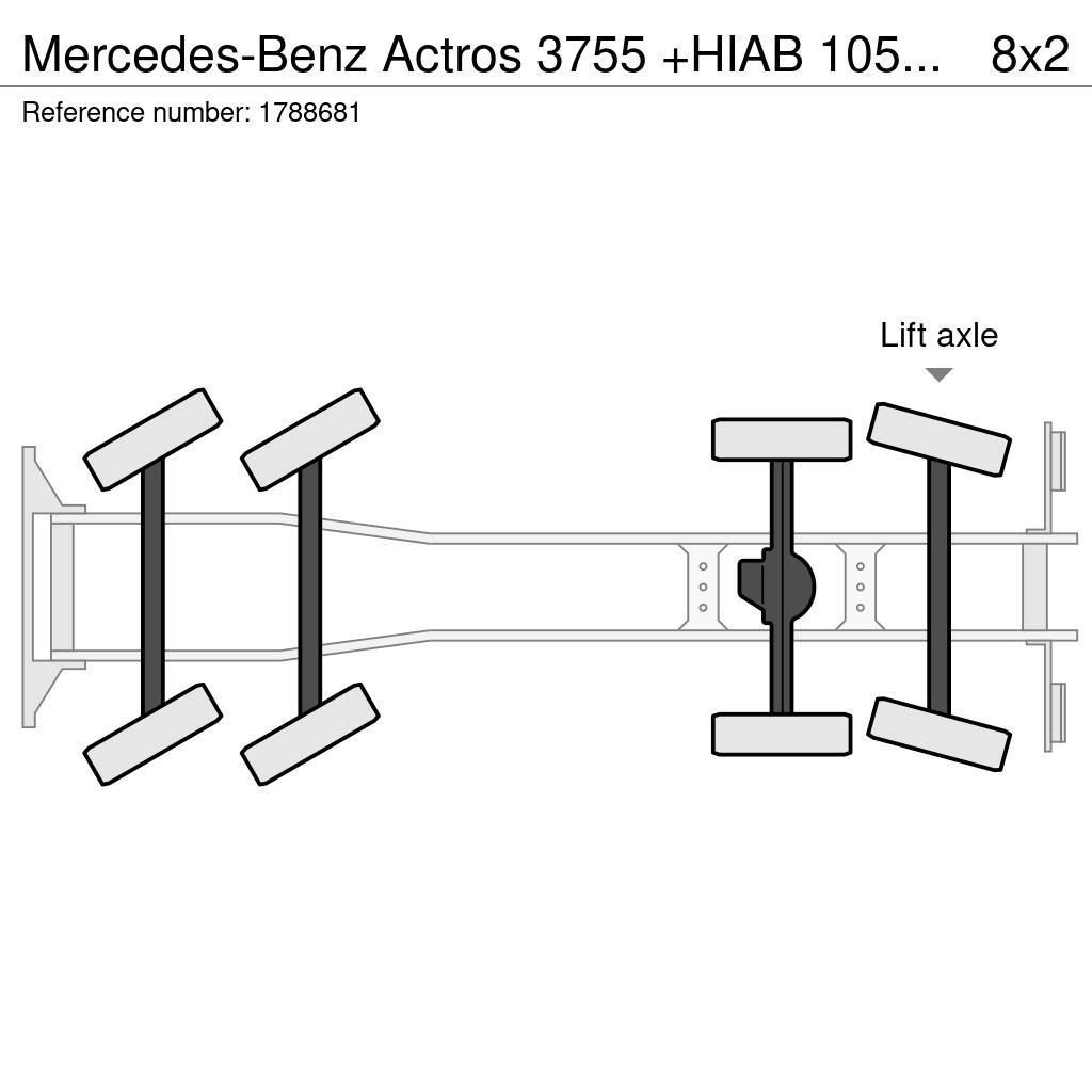 Mercedes-Benz Actros 3755 +HIAB 1055 EP-6 HIPRO KRAAN/KRAN/CRANE Vlakke laadvloer met kraan