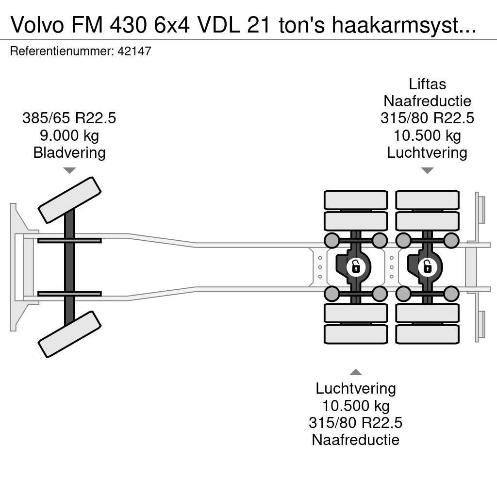 Volvo FM 430 6x4 VDL 21 ton's haakarmsysteem + Hefbare a Vrachtwagen met containersysteem