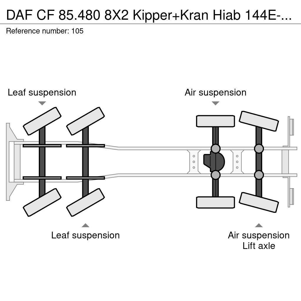 DAF CF 85.480 8X2 Kipper+Kran Hiab 144E-3 PRO Vlakke laadvloer met kraan