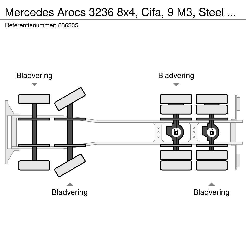 Mercedes-Benz Arocs 3236 8x4, Cifa, 9 M3, Steel Suspension Betonmixers en pompen
