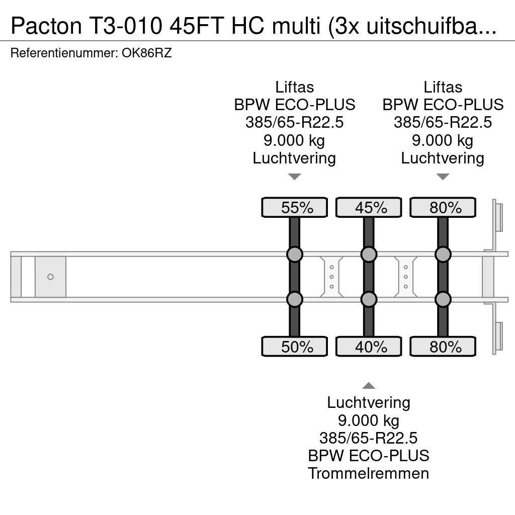 Pacton T3-010 45FT HC multi (3x uitschuifbaar), 2x liftas Containerchassis